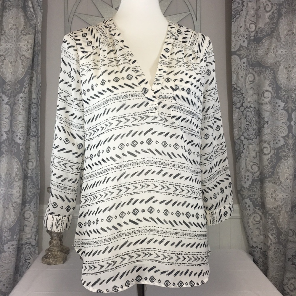Black & cream tribal printed blouse